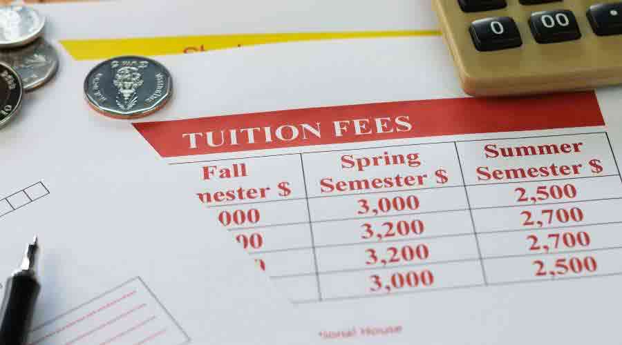 example table of tuition fees per college semester